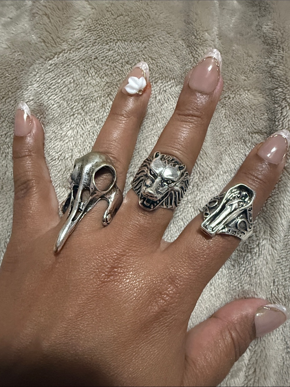 Sterling-Tone Silver Animal Skull, Lion & Ornate Rings Set - Silver